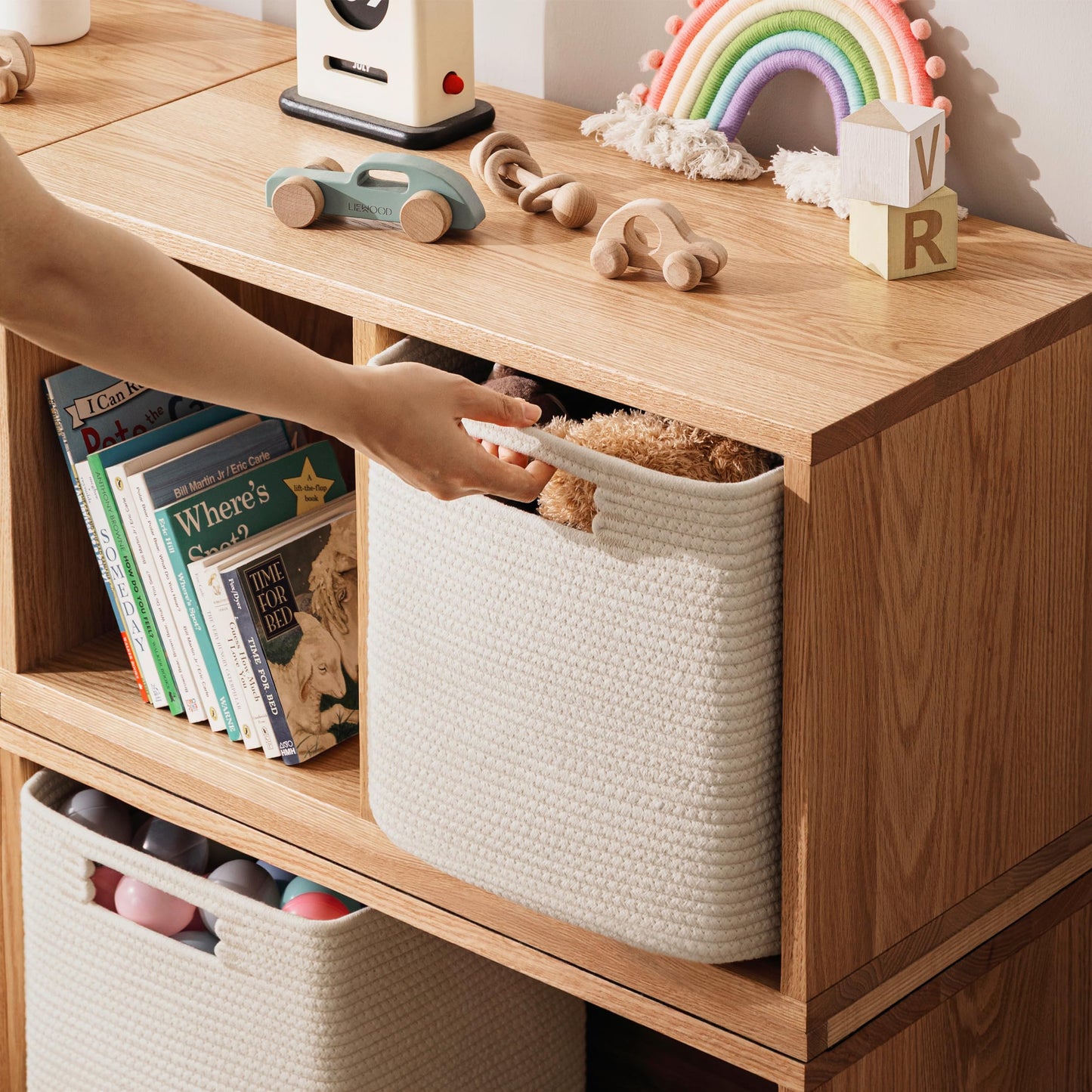 UBBCARE Set of 4 Storage Cubes-13 X 13 X 13 In, Cotton Rope Basket for Shelves, Toys, Book, Cube Storage Bin with Handles, Woven Storage Basket for Organizing, Beige