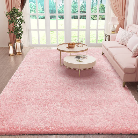 Ophanie Pink Area Rugs for Bedroom Girls, 5x8 Kids Fluffy Fuzzy Furry Shag Carpet, Plush Soft Cute Baby Shaggy Bedside Indoor Floor Rug for Teen Dorm Decor, Nursery with Over 99 pcs Pile fibers