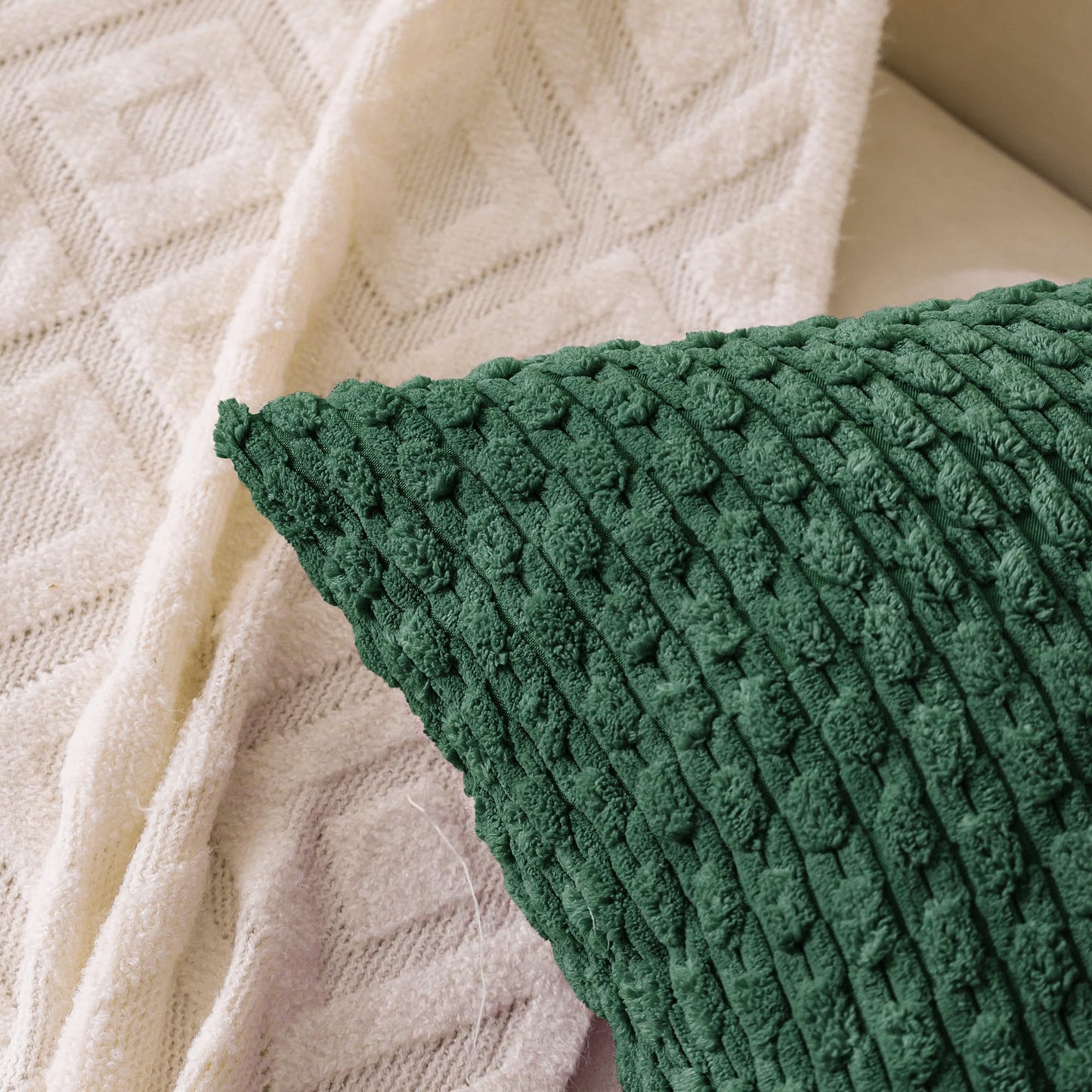 Cozoomy Set of 4 Dark Green Decorative Throw Pillow Covers 20x20 Inch Corduroy Pillow Covers for Bed Couch Sofa Living Room Soft Square Cushion Cases