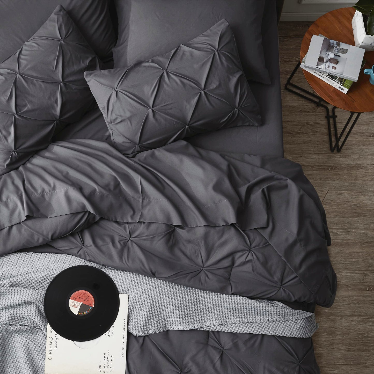 Bedsure Queen Comforter Set Dark Grey - Bed in a Bag Queen Size Bedding 7 Pieces, GentleSoft™ Pintuck Bed Set Gift for Family, All Season Down Alternative Comforter with Sheets, Pillowcases & Shams