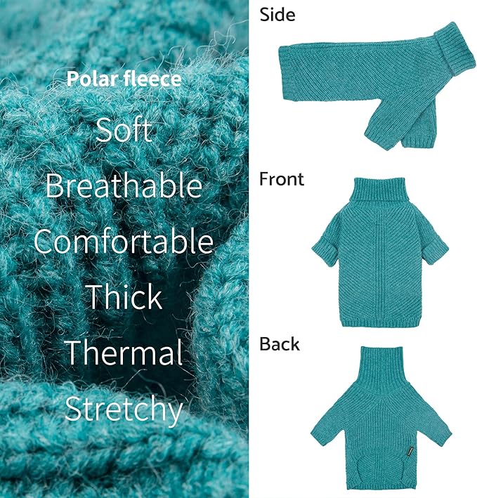 Fitwarm Turtleneck Dog Sweater, Thermal Winter Clothes for Small Dogs, Boy Girl, Sweater, Jumper, Teal Blue, XL