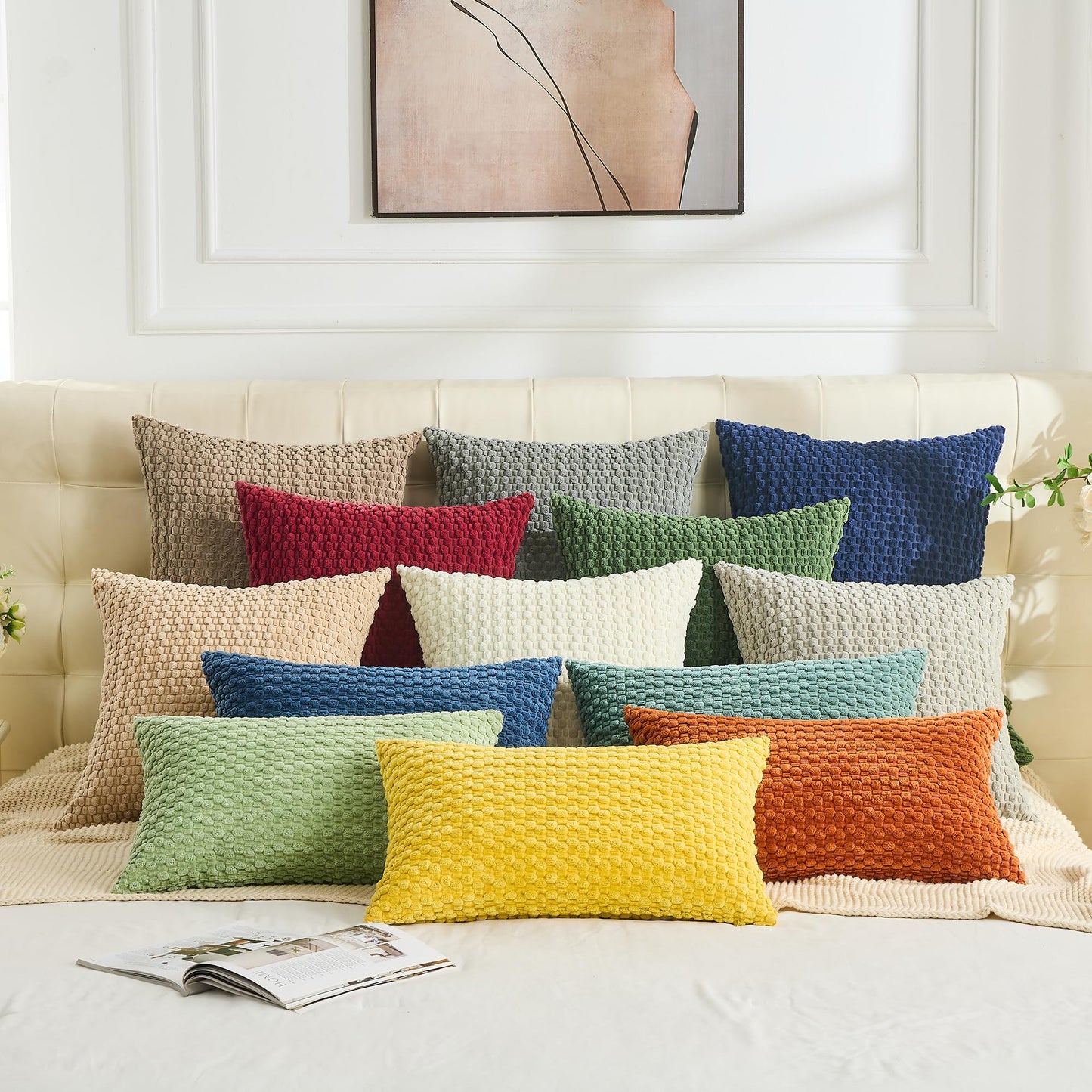 GAWAMAY Decorative Throw Pillow Covers 18x18 Inch Set of 2 for Living Room Couch Bed Sofa, Farmhouse Square Cushion Cover Soft Striped Corduroy Pillow Cases Boho Accent Home Decor (45x45cm) Blue Green