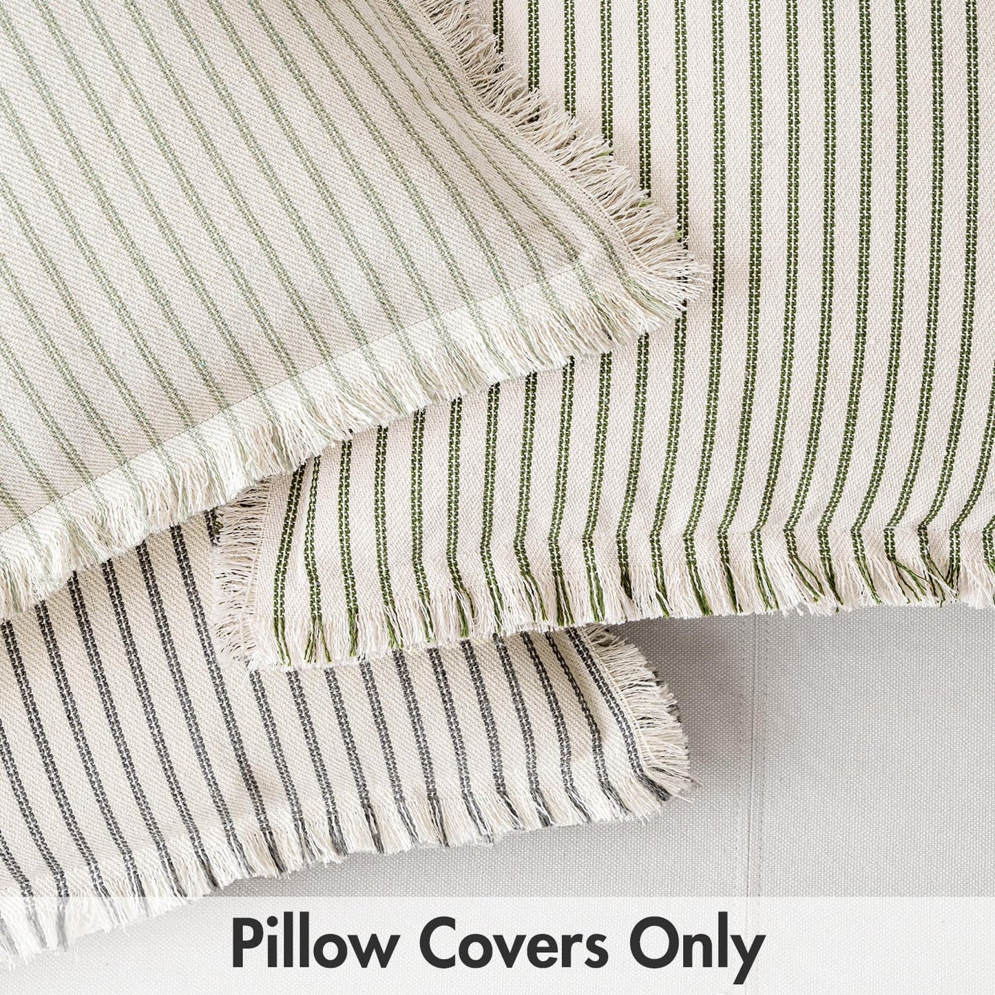 MIULEE Pack of 2 Olive Green Christmas Pillow Covers 20x20 Inch Striped Farmhouse Couch Spring Throw Pillow Covers with Fringe Chic Linen Decorative Cushion Covers for Sofa Living Room Bed Home Decor