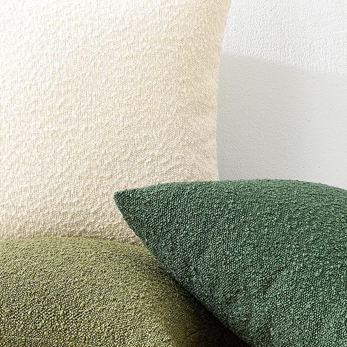 Mixhug Decorative Boucle Throw Pillow Covers, Olive Green, 18 x 18 Inches, Pack of 2 - Textured Boho Pillow Covers for Couch and Bed