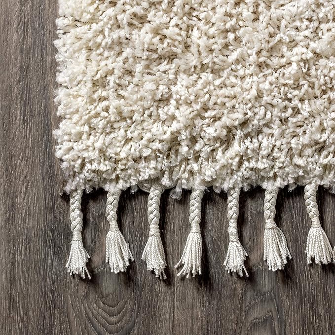 JONATHAN Y Mercer Shag Plush Tassel Cream Indoor Area Rug, 5x8, Contemporary, Modern, Easy-Cleaning for Living Room, Bedroom, Kitchen, Pet Friendly, Non-Shedding (MCR100D-5)