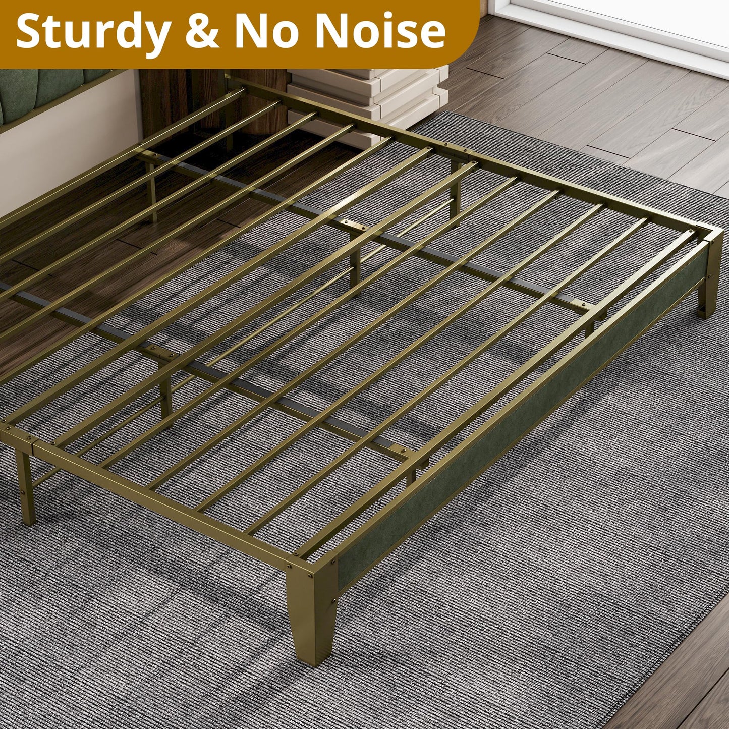 LIKIMIO King Bed Frame, Storage Headboard with Charging Station, Solid and Stable, Noise Free, No Box Spring Needed, Easy Assembly (Dark Green)