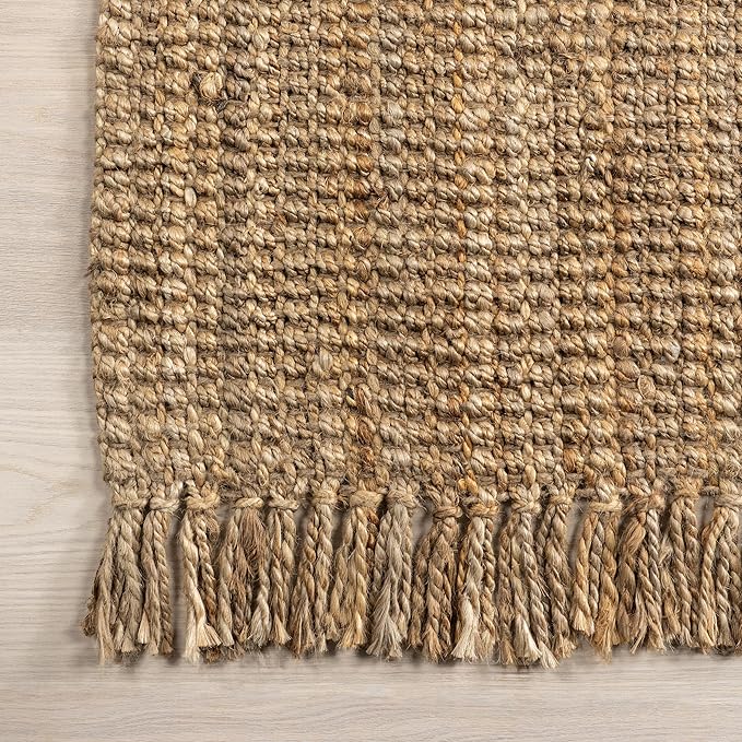 Nuloom Daniela Natural, 7'6" x 10'6", Handmade, Jute, Tassel, Soft and Textured, High Traffic, Stain Resistant, Easy Clean, Durable Area Rug for Bedroom, Living Room, Dining Space, Foyer, Entryway