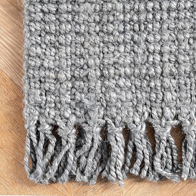 Nuloom Daniela Grey, 4' x 6', Handmade, Jute, Tassel, Soft and Textured, High Traffic, Stain Resistant, Easy Clean, Durable Area Rug for Bedroom, Living Room, Dining Space, Foyer, Entryway