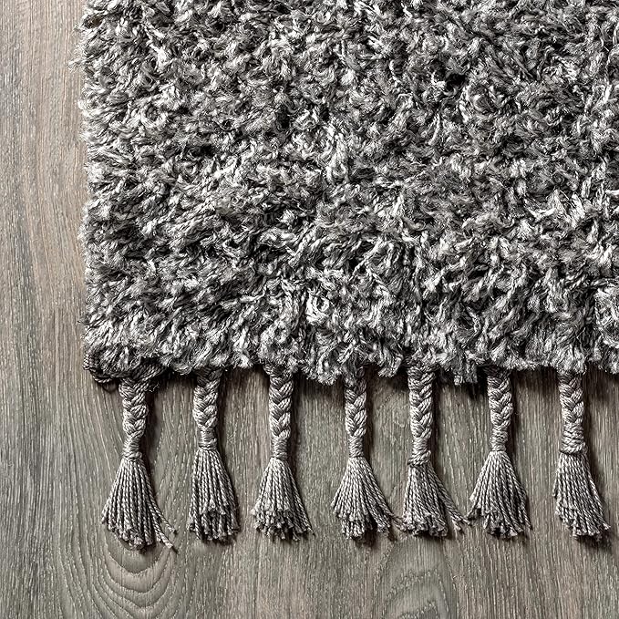 JONATHAN Y Mercer Shag Plush Tassel Charcoal Indoor Area Rug, 3x5, Contemporary, Modern, Easy-Cleaning for Living Room, Bedroom, Kitchen, Pet Friendly, Non-Shedding (MCR100B-3)