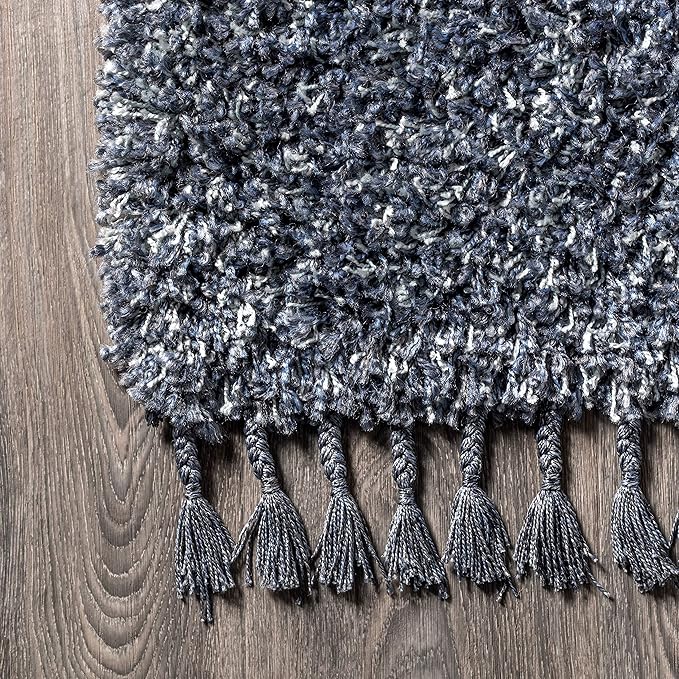 JONATHAN Y Mercer Shag Plush Tassel Denim Blue Indoor Area Rug, 4x6, Contemporary, Modern, Easy-Cleaning for Living Room, Bedroom, Kitchen, Pet Friendly, Non-Shedding (MCR100C-4)
