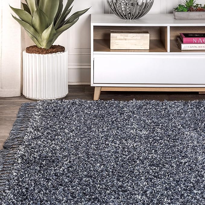 JONATHAN Y Mercer Shag Plush Tassel Denim Blue Indoor Area Rug, 5x8, Contemporary, Modern, Easy-Cleaning for Living Room, Bedroom, Kitchen, Pet Friendly, Non-Shedding (MCR100C-5)