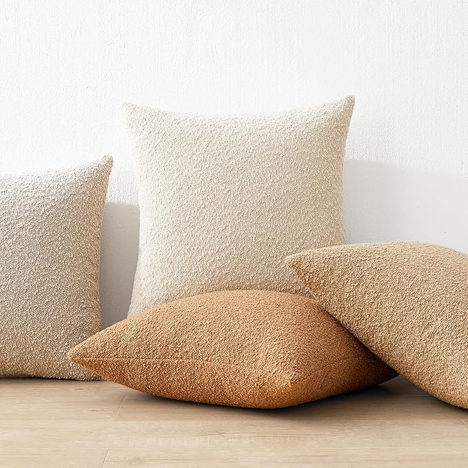 Mixhug Decorative Boucle Throw Pillow Covers, Tobacco Brown, 20 x 20 Inches, Pack of 2 - Textured Boho Pillow Covers for Couch and Bed