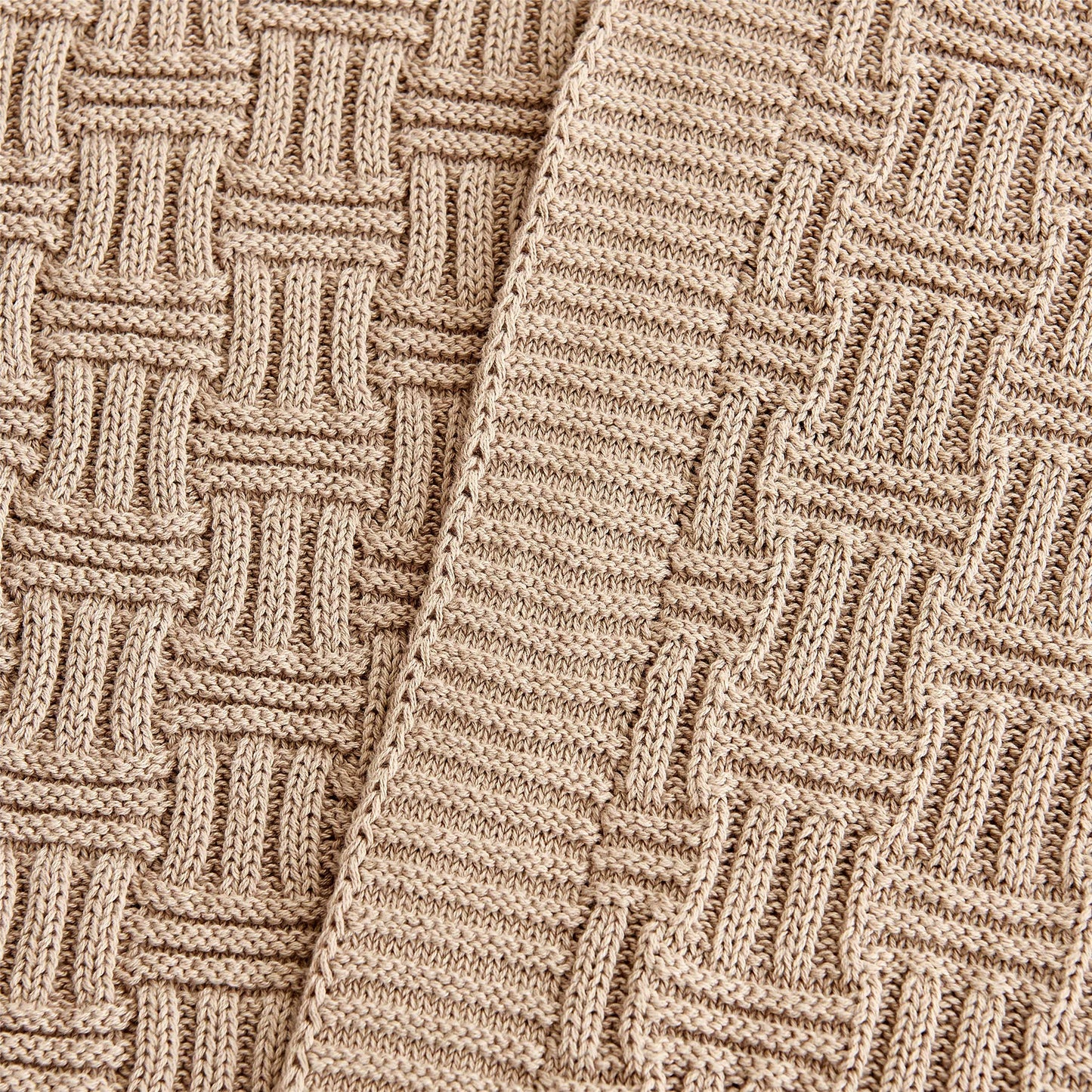 Longhui bedding Cotton Khaki Cable Knit Throw Blanket for Couch Sofa Bed with Bonus Laundering Bag – Large 60 x 80 Thick, 3.4 LB, Machine Washable, Comfortable Home Décor