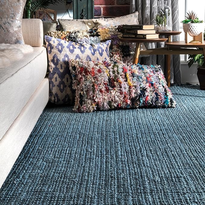 Nuloom Daniela Blue, 8'6" x 11'6", Handmade, Jute, Tassel, Soft and Textured, High Traffic, Stain Resistant, Easy Clean, Durable Area Rug for Bedroom, Living Room, Dining Space, Foyer, Entryway