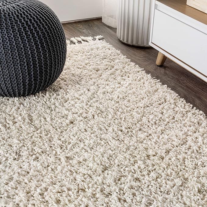 JONATHAN Y Mercer Shag Plush Tassel Cream Indoor Area Rug, 4x6, Contemporary, Modern, Easy-Cleaning for Living Room, Bedroom, Kitchen, Pet Friendly, Non-Shedding (MCR100D-4)