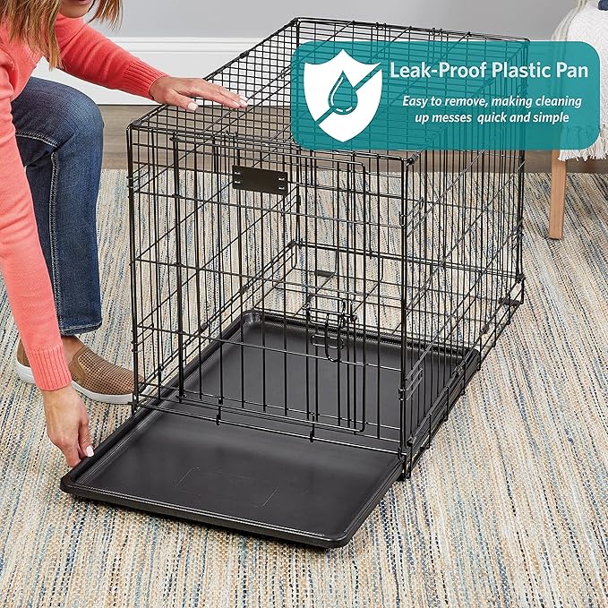 MidWest Homes for Pets 42-Inch Two-Door iCrate Folding Dog Crate with Divider Panel, Leak-Proof Tray & Secure Latches – Metal Wire Kennel for Large Breeds – Portable, Durable & Easy to Assemble
