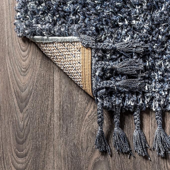 JONATHAN Y Mercer Shag Plush Tassel Denim Blue Indoor Area Rug, 5x8, Contemporary, Modern, Easy-Cleaning for Living Room, Bedroom, Kitchen, Pet Friendly, Non-Shedding (MCR100C-5)