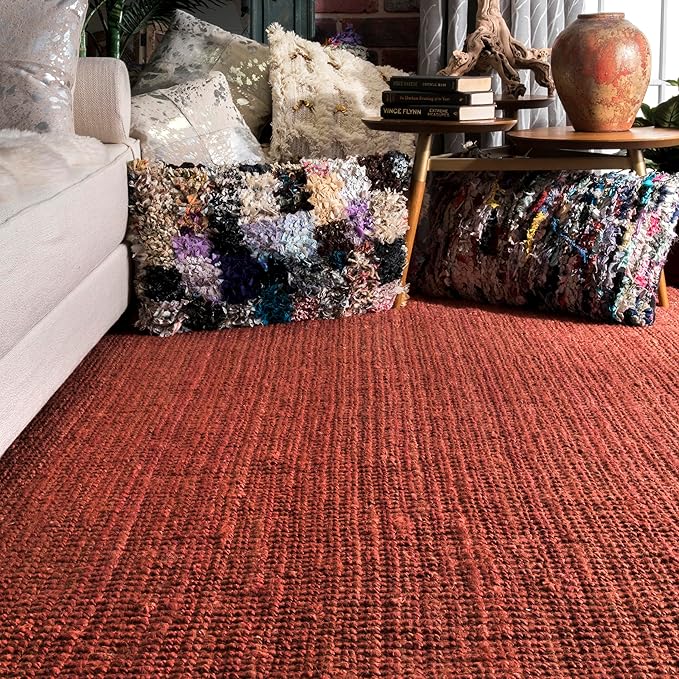 Nuloom Daniela Brick, 8'6" x 11'6", Handmade, Jute, Tassel, Soft and Textured, High Traffic, Stain Resistant, Easy Clean, Durable Area Rug for Bedroom, Living Room, Dining Space, Foyer, Entryway