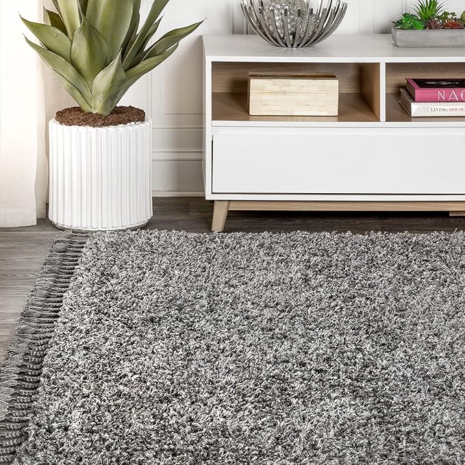 JONATHAN Y Mercer Shag Plush Tassel Charcoal Indoor Area Rug, 5x8, Contemporary, Modern, Easy-Cleaning for Living Room, Bedroom, Kitchen, Pet Friendly, Non-Shedding (MCR100B-5)