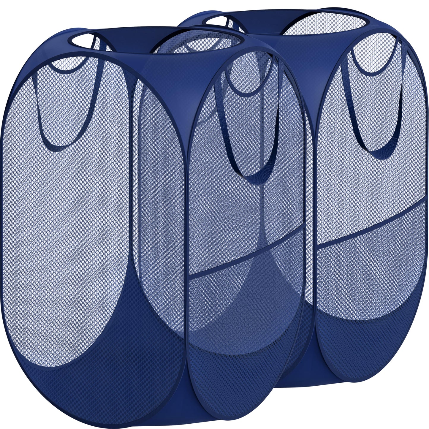 Simple Houseware Mesh Pop-Up Laundry Hamper Basket with Side Pocket, Dark Blue - 2 Pack