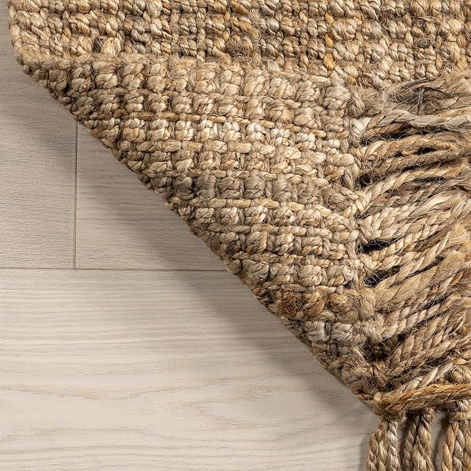 Nuloom Daniela Natural, 2' x 3', Handmade, Jute, Tassel, Soft and Textured, High Traffic, Stain Resistant, Easy Clean, Durable Area Rug for Bedroom, Living Room, Dining Space, Foyer, Entryway