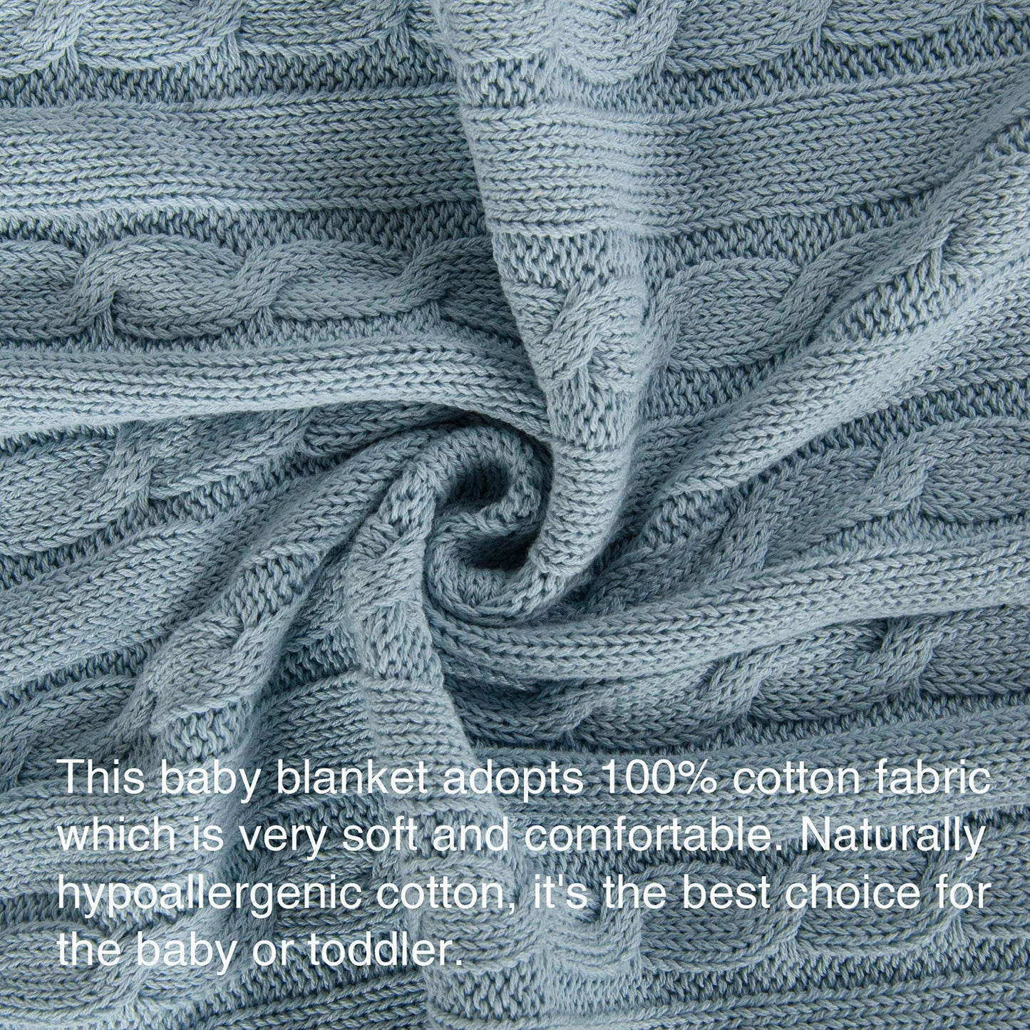 NTBAY 100% Pure Cotton Cable Knit Toddler Blanket, Super Soft Warm Breathable 30x40 Baby Blanket for Crib, Stroller, Nursery, Travel, Newborn, 30x40 Inches, Baby Blue