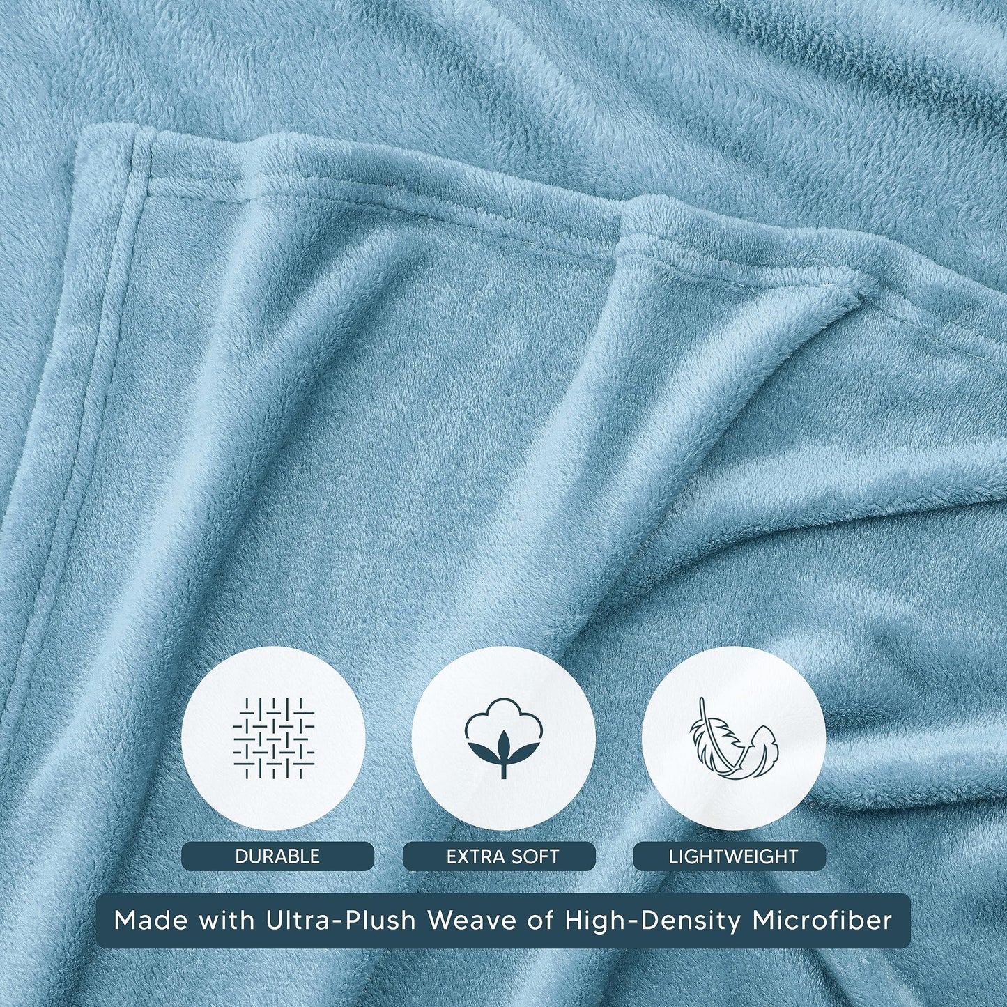 Utopia Bedding Washed Blue Fleece Blanket Queen Size Lightweight Fuzzy Soft Anti-Static Microfiber Bed Blanket (90x90 Inch)