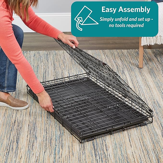 MidWest Homes for Pets 42-Inch Two-Door iCrate Folding Dog Crate with Divider Panel, Leak-Proof Tray & Secure Latches – Metal Wire Kennel for Large Breeds – Portable, Durable & Easy to Assemble