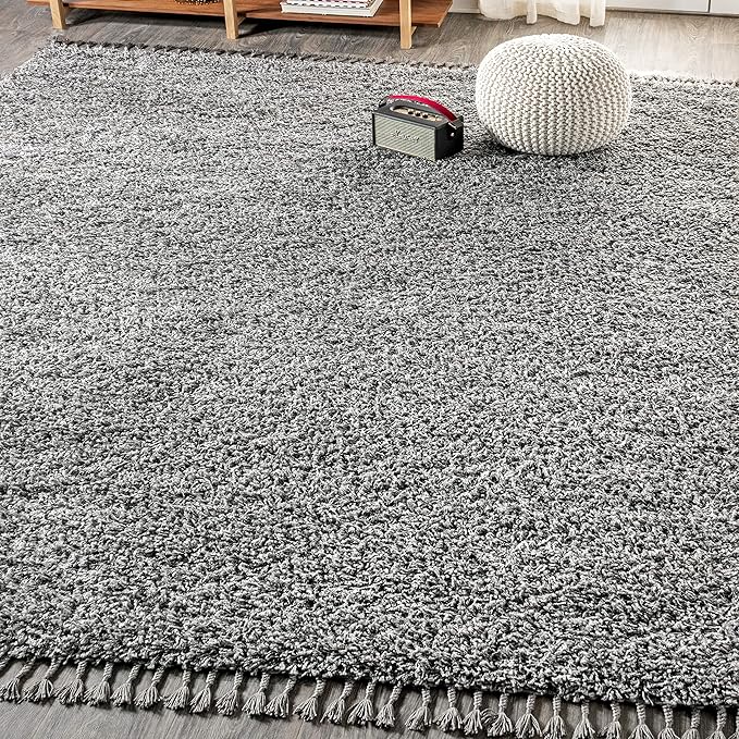 JONATHAN Y Mercer Shag Plush Tassel Charcoal Indoor Area Rug, 4x6, Contemporary, Modern, Easy-Cleaning for Living Room, Bedroom, Kitchen, Pet Friendly, Non-Shedding (MCR100B-4)